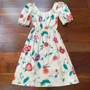 Vintage Blair Woolverton Puff Sleeve Cotton Dress Floral Milkmaid Coquette Sz 10